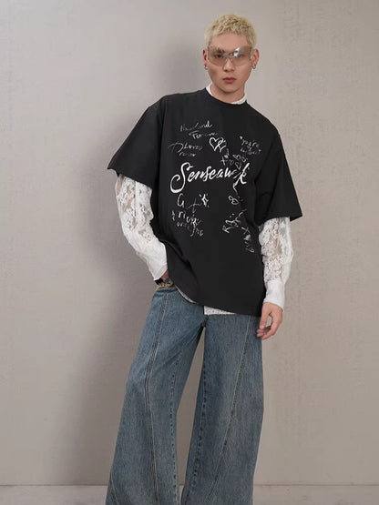 Letter Print Distressed Oversized T-Shirt