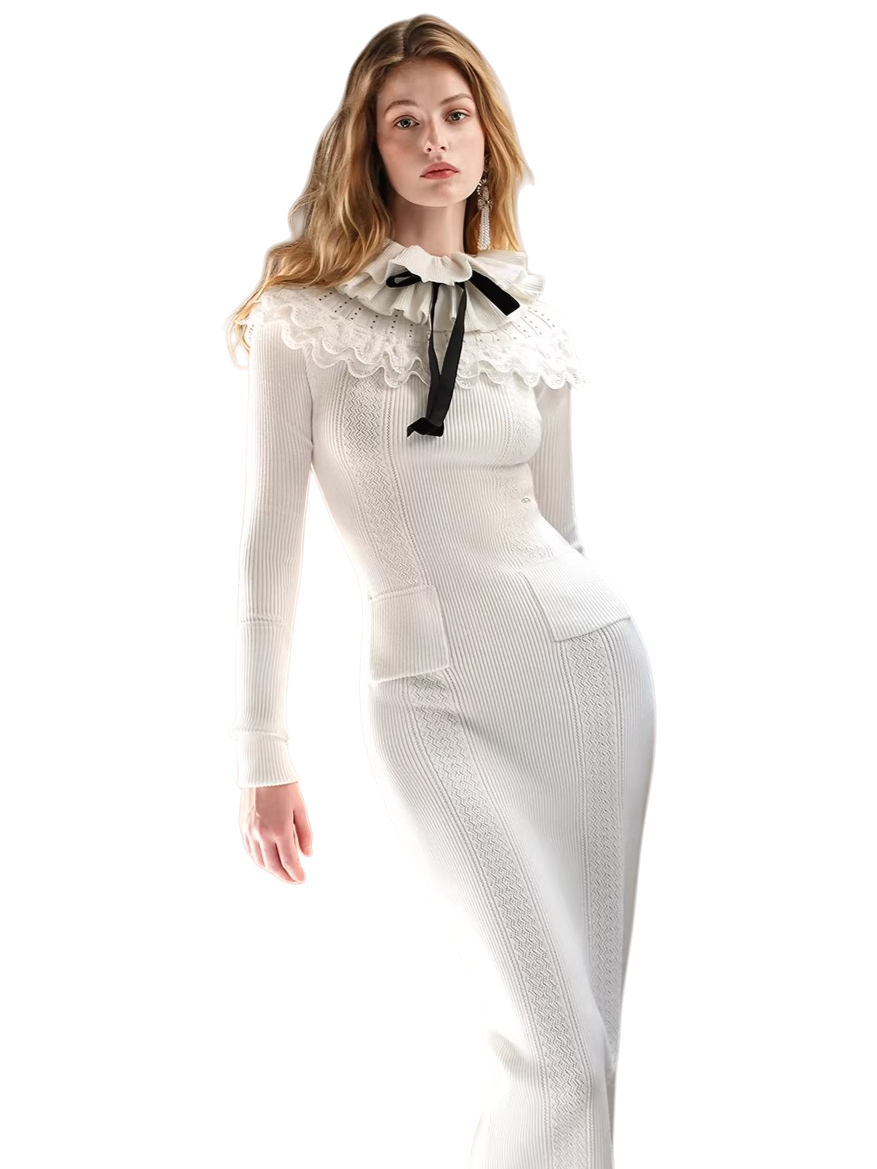 High-Neck Knit Maxi Dress