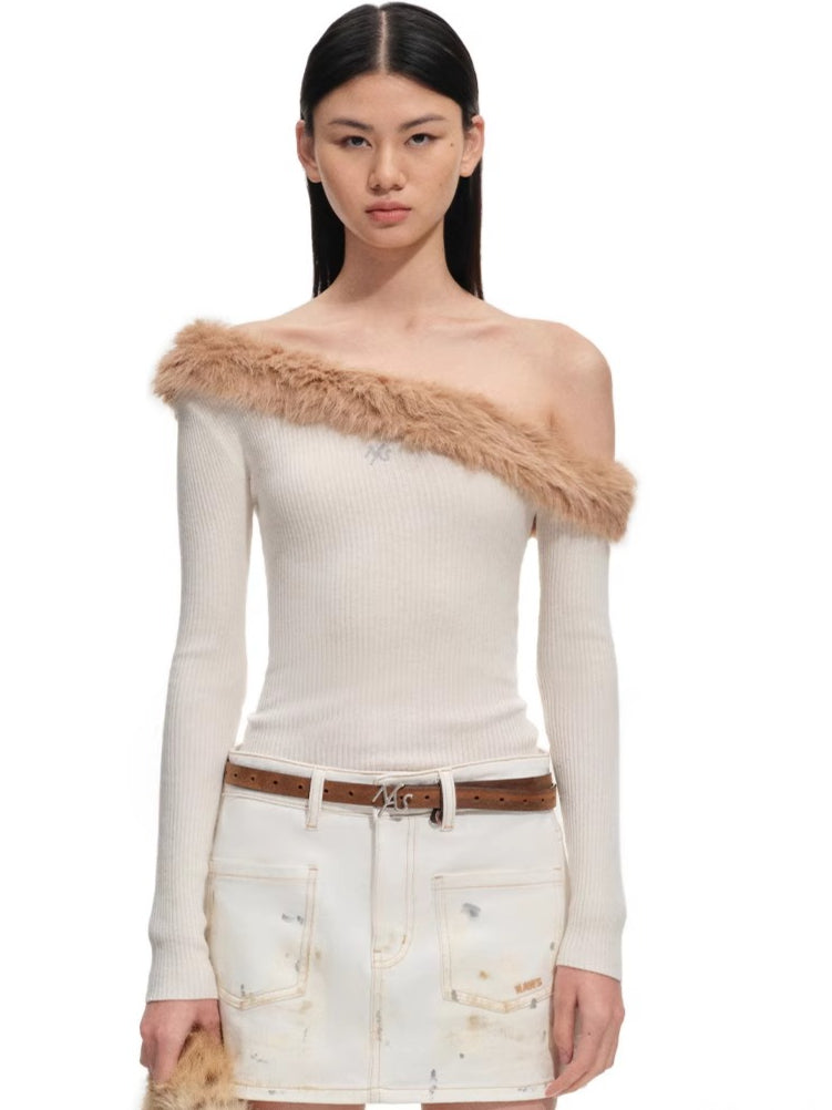 Sculpted Off-Shoulder Wool Blend Crewneck