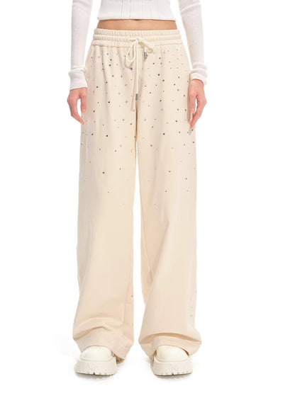 Gradient Rhinestone Cotton Knit Wide-Leg Pants
