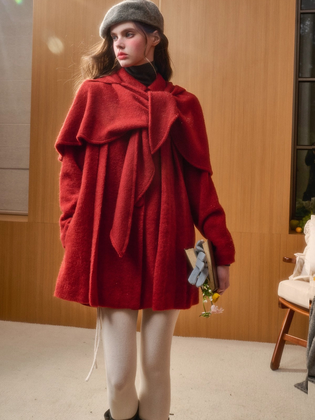 Little Red Hood Winter Knit Cape