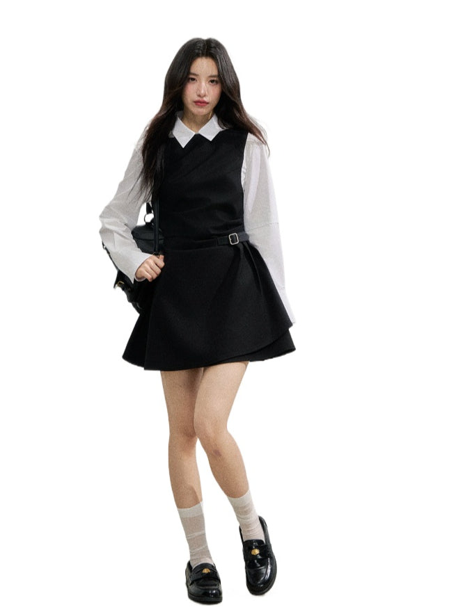Fake Two-piece Checked Shirt Dress - CHINASQUAD