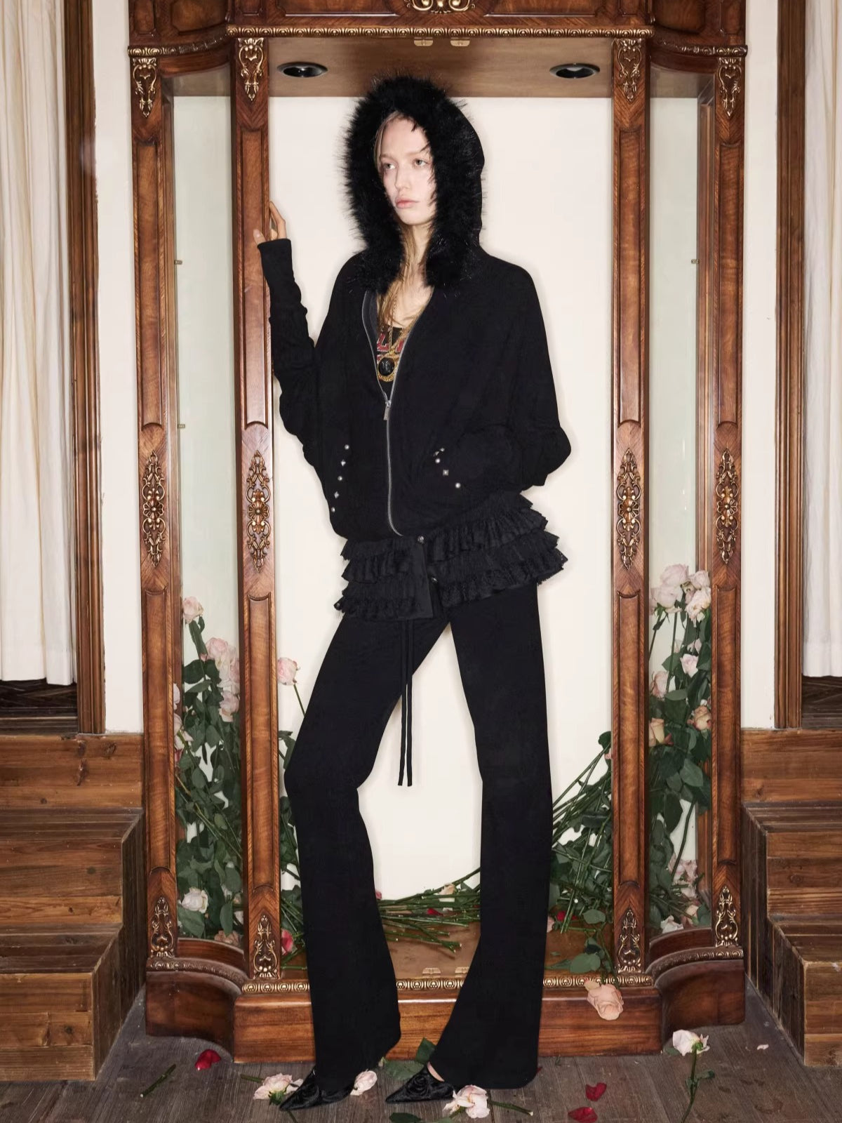 Batwing Hoodie &amp; Drawstring Flared Pants Set