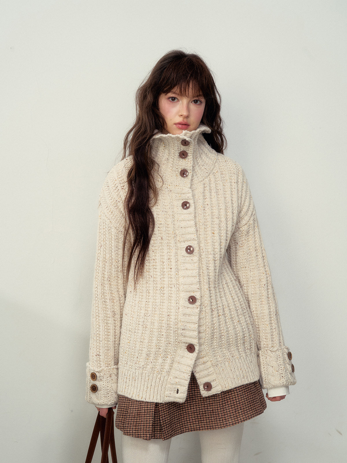 Convertible Collar Retro Cable Knit Sweater