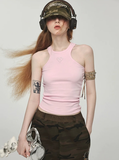 Embroidered Heart Racerback Tank Top