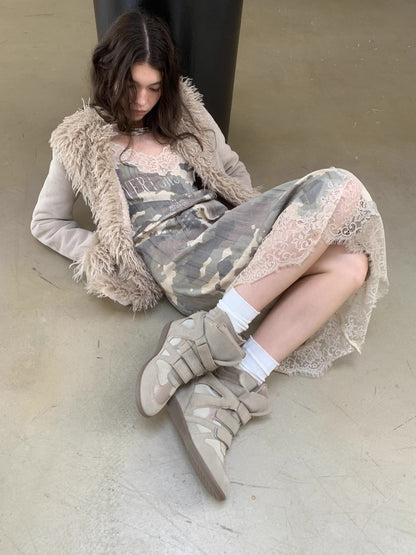 Suede Shearling Embroidered Panel Jacket