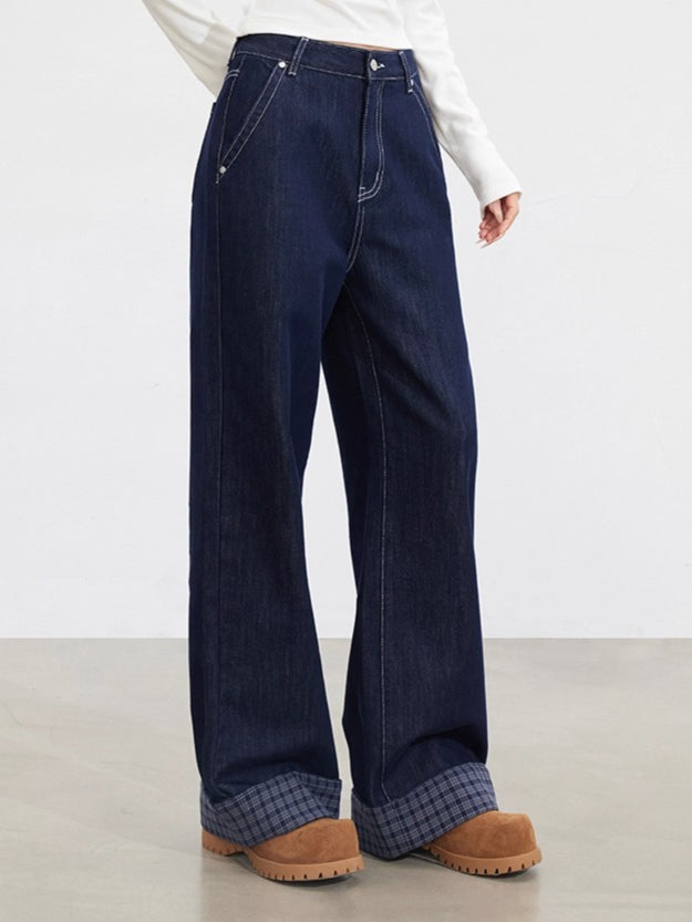 MacyMccoy Plaid Patchwork Wide-Leg Jeans - CHINASQUAD