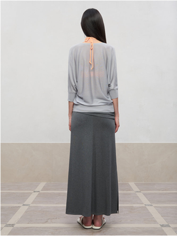 Deep V-Neck Bat-Sleeve Knit Cover-Up