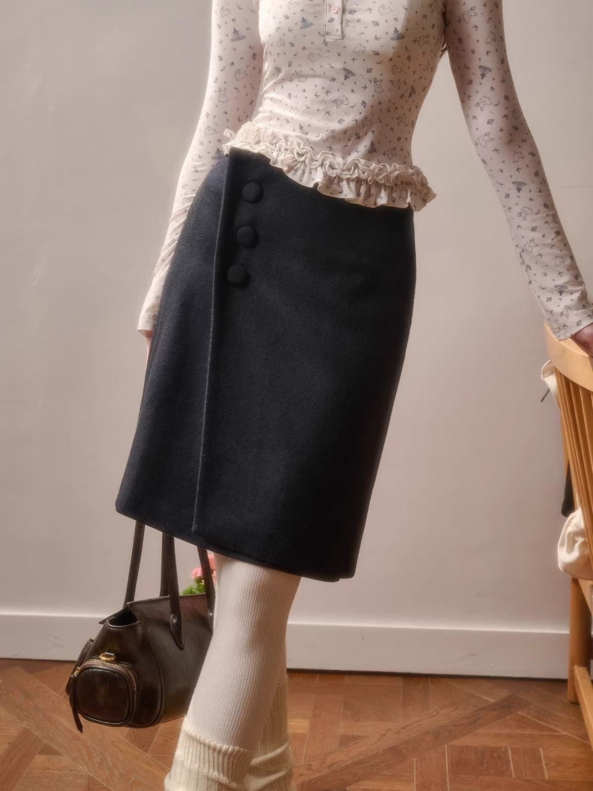 Fluffy Wool-Blend Knit Skirt
