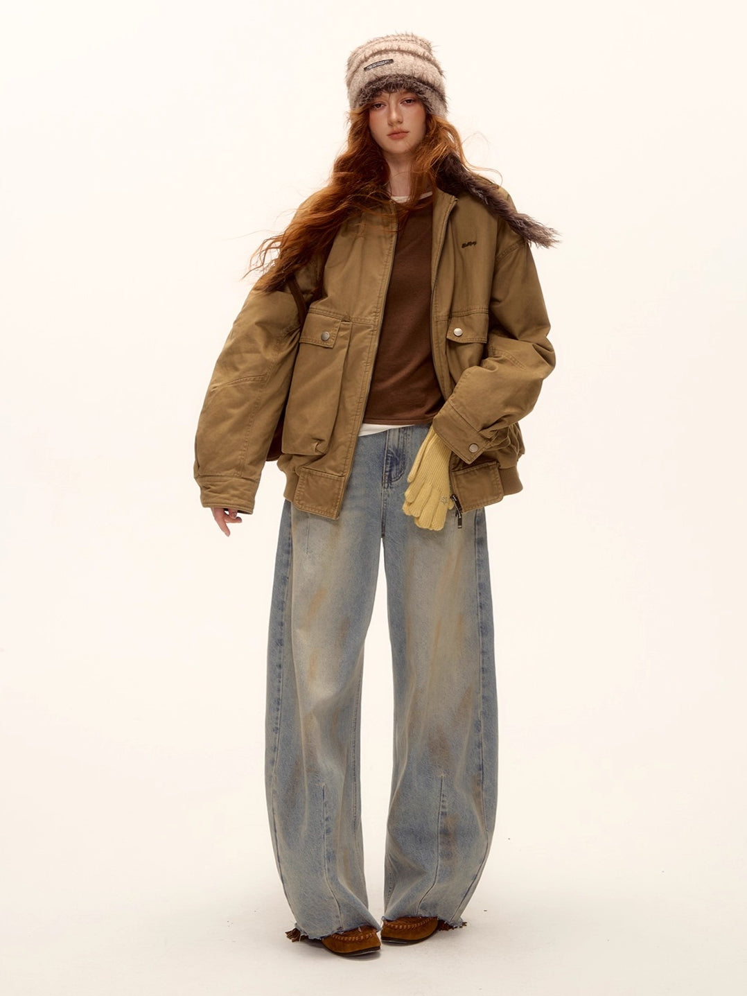 Vintage Washed Distressed Wide-Leg Denim Pants