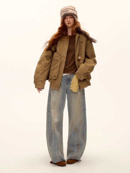 Vintage Washed Distressed Wide-Leg Denim Pants