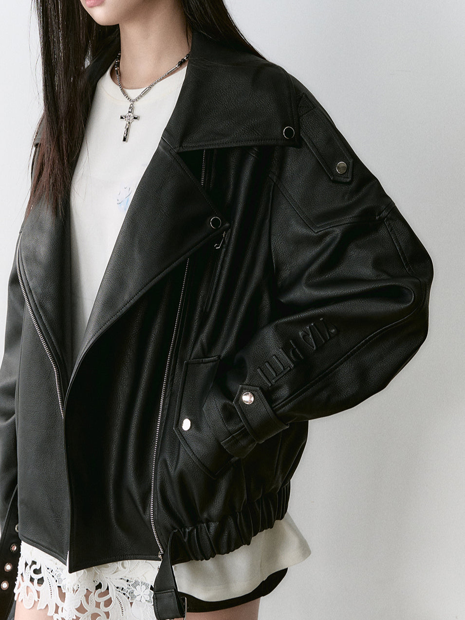 Oversized PU Leather Biker Jacket