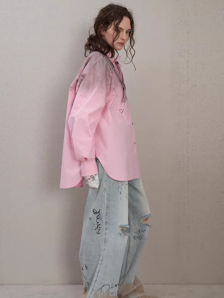 Graffiti Spray-Wash Wide-Leg Denim Jeans