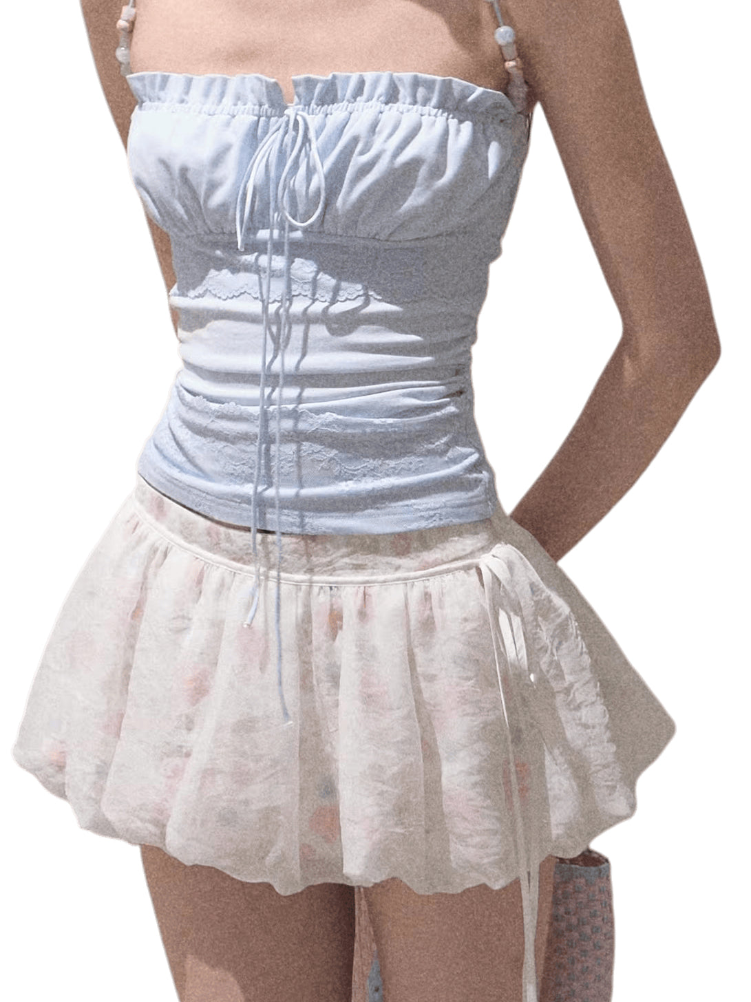 Detachable Floral Cutout Double-Layer Skirt