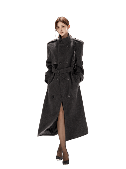 Wide-Shoulder Wool-Blend Overcoat