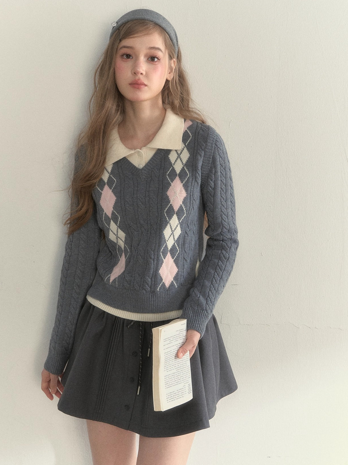 Vintage Argyle Cable Knit Layered Sweater