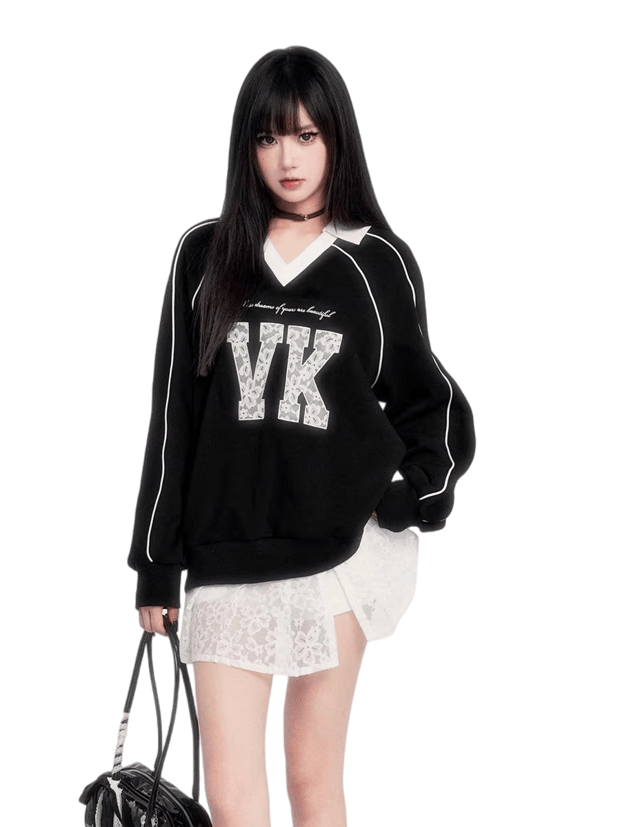 Retro Fleece-Lined Oversized Sweatshirt