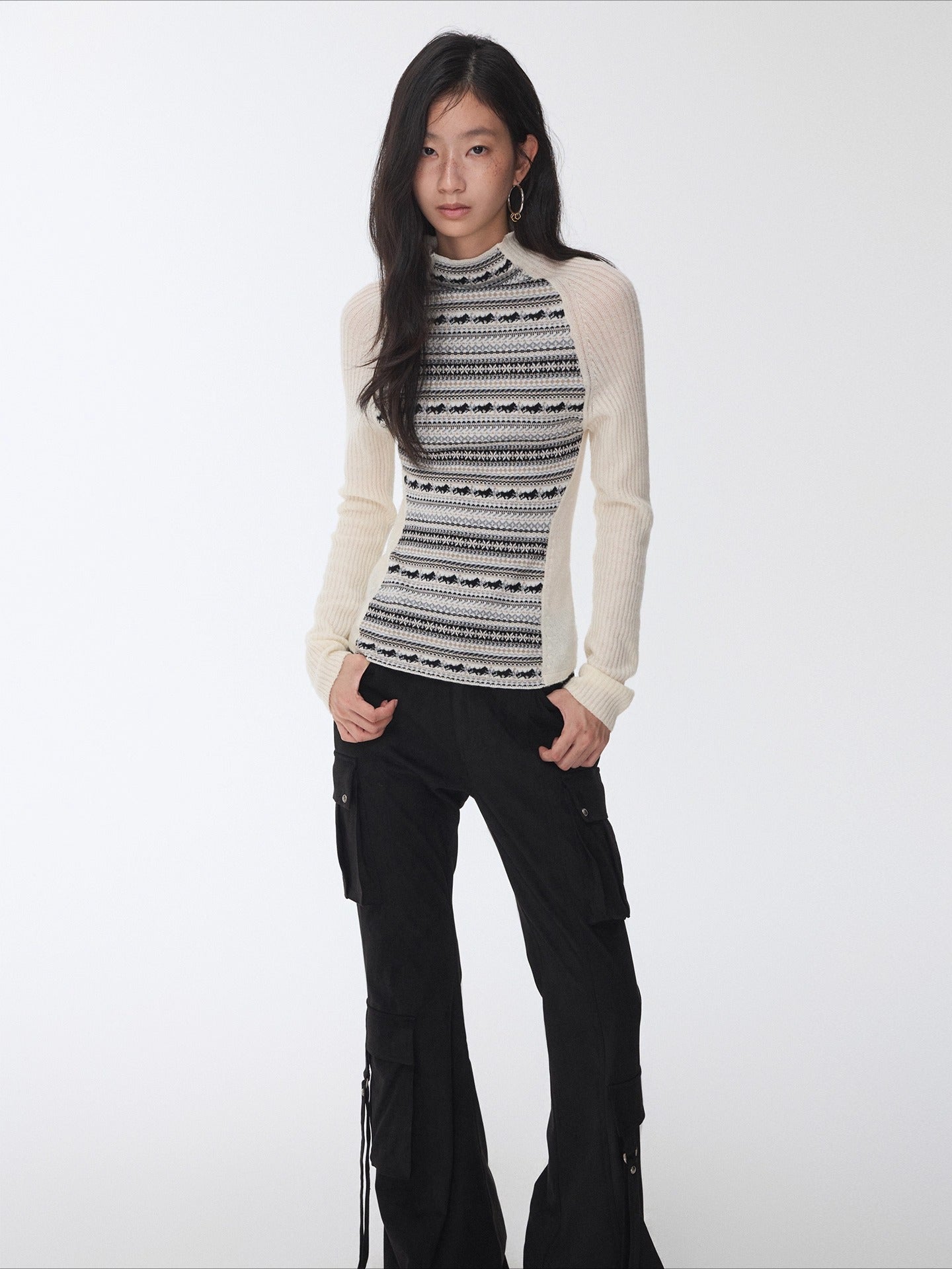 Fair Isle Raglan Knit Turtleneck Sweater