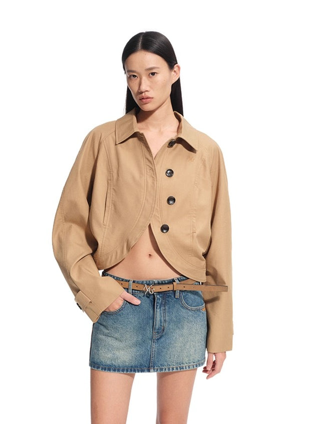 Twill Raglan Sleeve Overlap Placket Collar Jacket