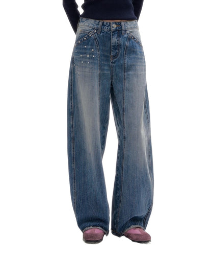 Studded Washed Wide-Leg Jeans