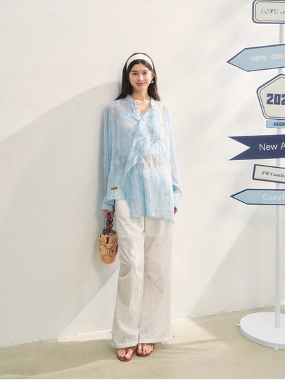 Irregular Cuff Tie-up Sunscreen Shirt - CHINASQUAD