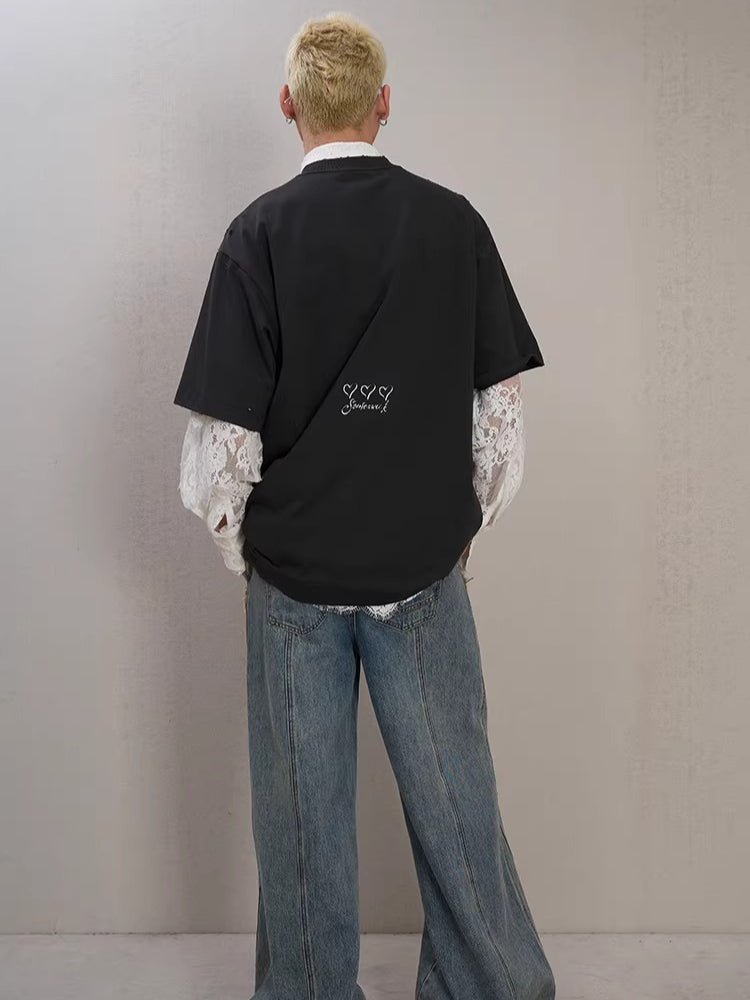 Letter Print Distressed Oversized T-Shirt