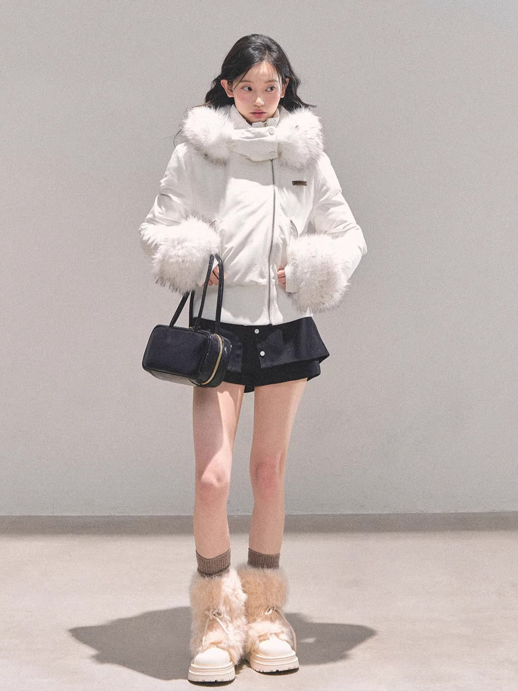 Faux Fur White Duck Down Puffer Jacket