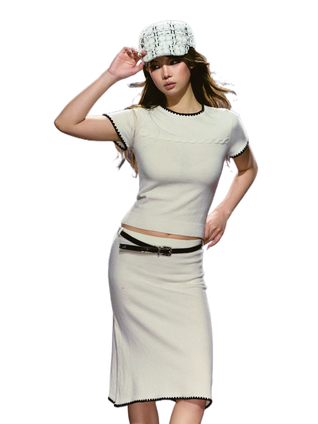 Soft Wool Blend Fitted Tee &amp; A-Line Skirt Set