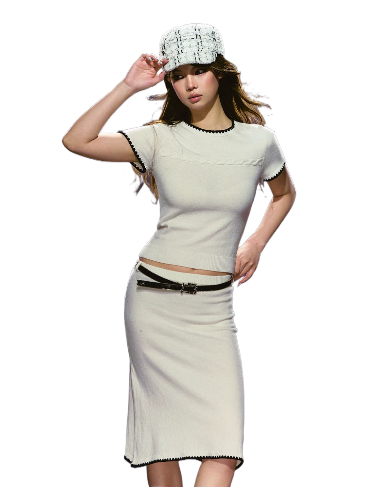 Soft Wool Blend Fitted Tee &amp; A-Line Skirt Set