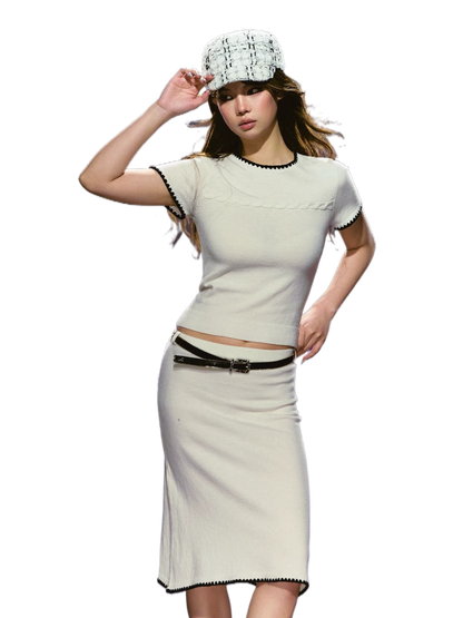 Soft Wool Blend Fitted Tee &amp; A-Line Skirt Set