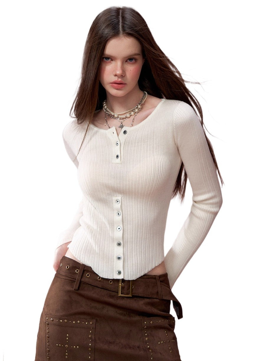 Ribbed Silk-Blend Buttoned Knit T-Shirt
