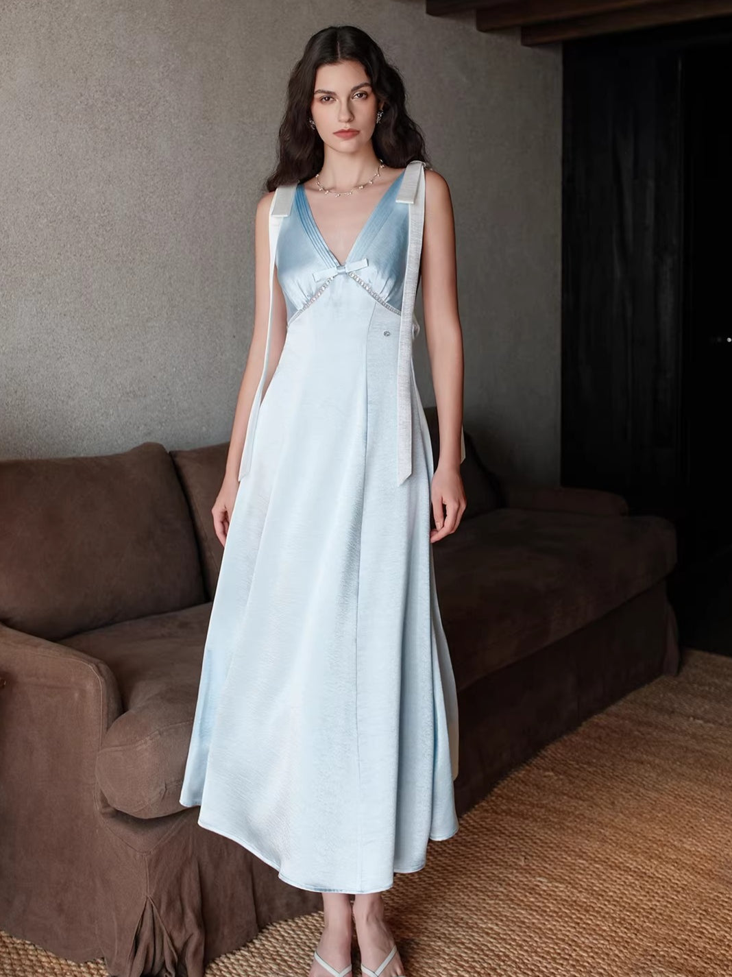 V-Neck Cutout High-Waist Maxi Dress