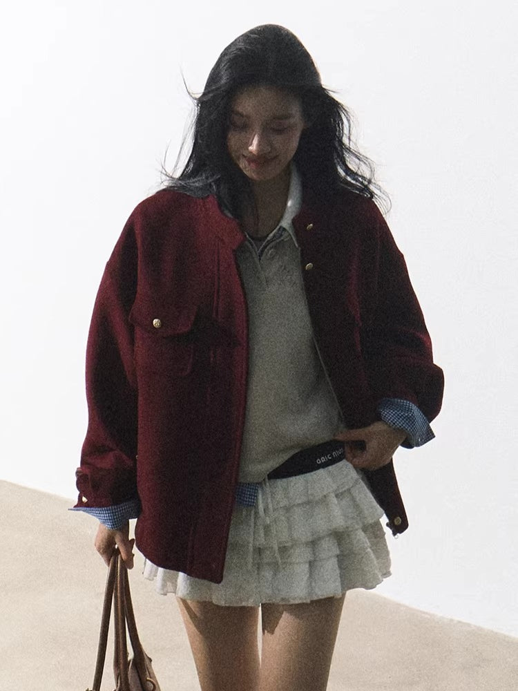 Wool-Blend Oversized Short Jacket