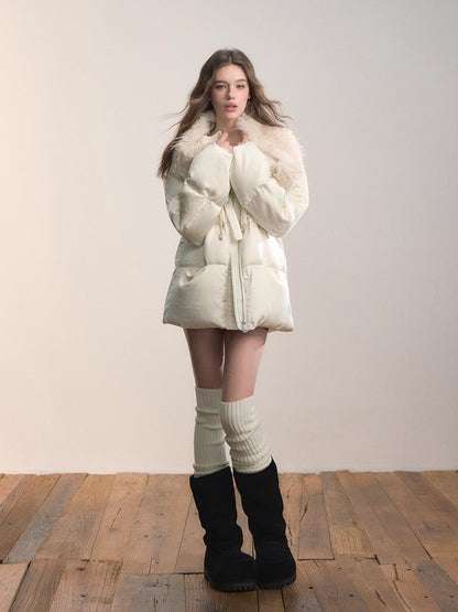 Textured Drawstring Down Puffer Jacket