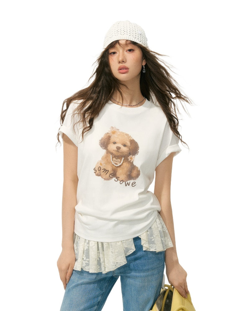 Pearl Cute Pet Print Short-Sleeve T-shirt