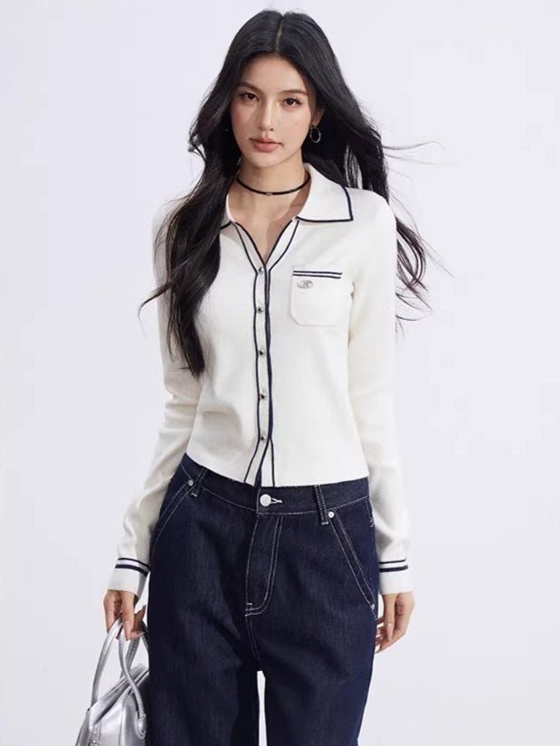 Color-Block Polo Collar Knit Base Layer