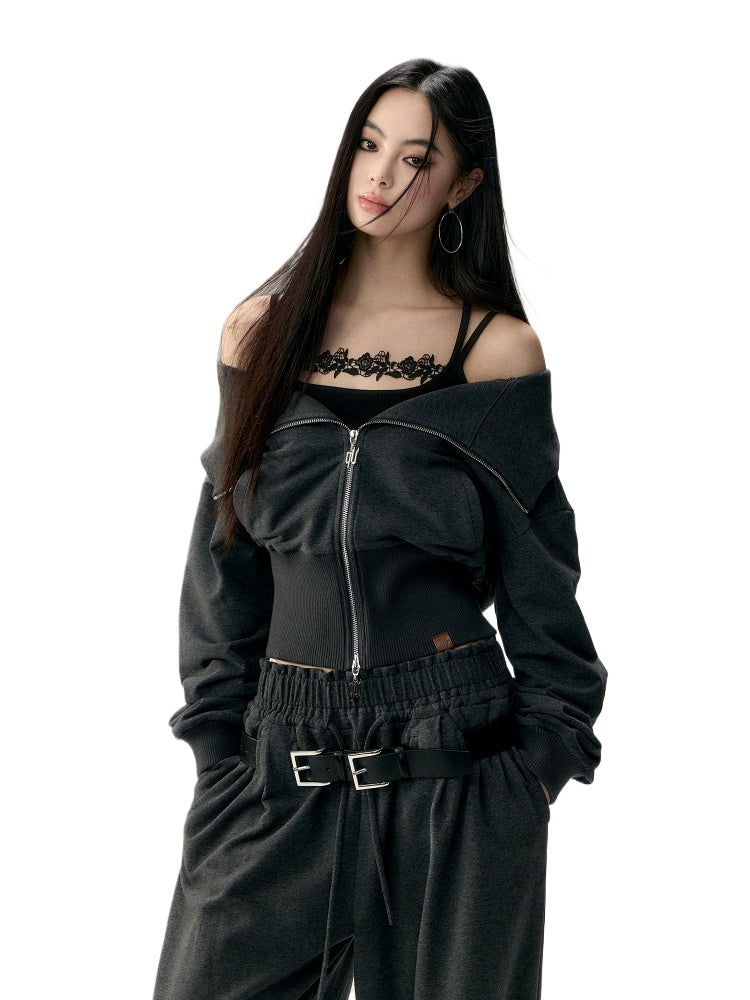 Convertible Oversized Collar Short Jacket