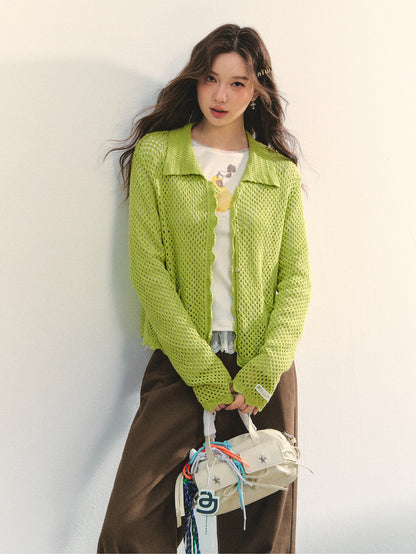 Hollow-out 3D Flower Crochet Lapel Cardigan - CHINASQUAD