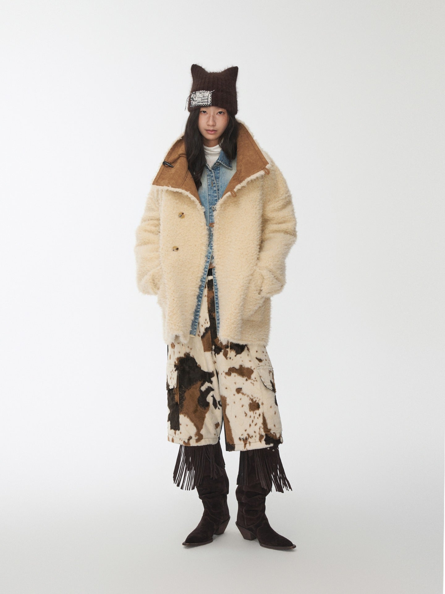 Toggle Collar Reversible Shearling Jacket