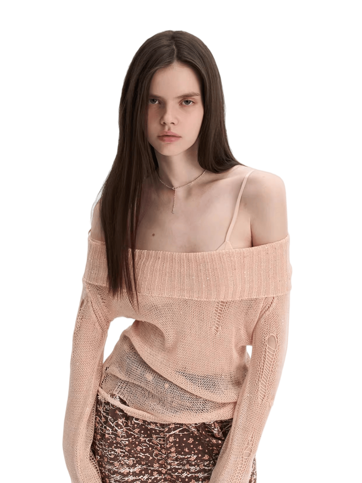 Off-Shoulder Sequin Cut-Out Knit Top