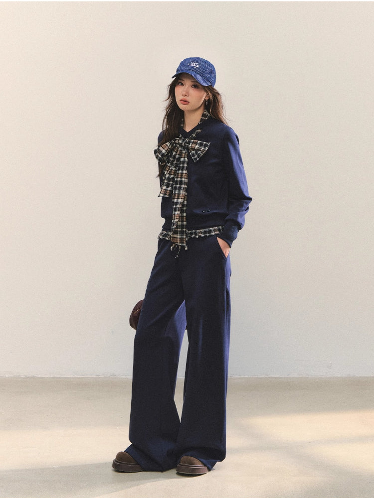 Plaid Bowknot Strappy Sweatshirt