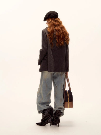 Grey Layered Wool-Blend Hoodie Blazer