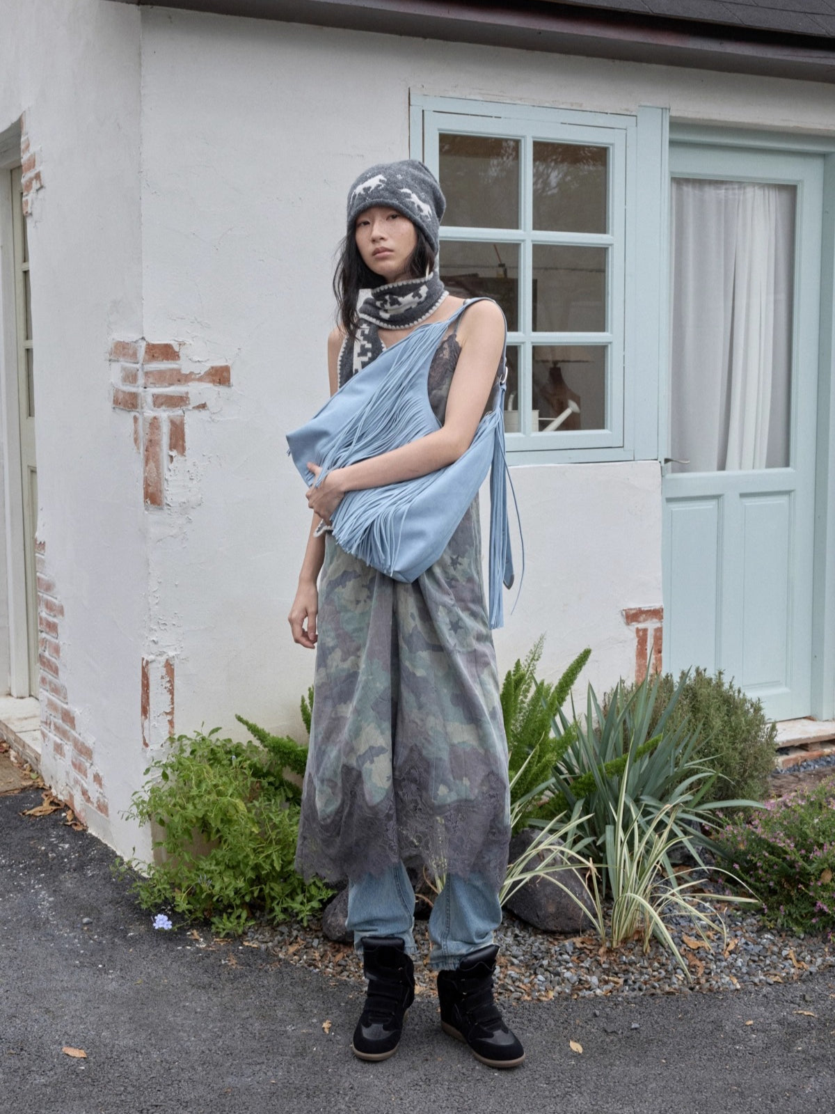 Camouflage Lace-Trim Printed Slip Dress