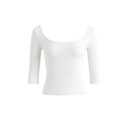 Lyocell Open-Back Fitted Mid-Sleeve T-Shirt