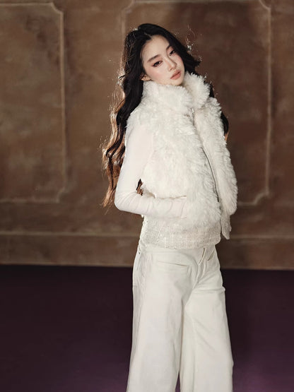 Heavyweight Beaded Wool-Blend Fleece Vest