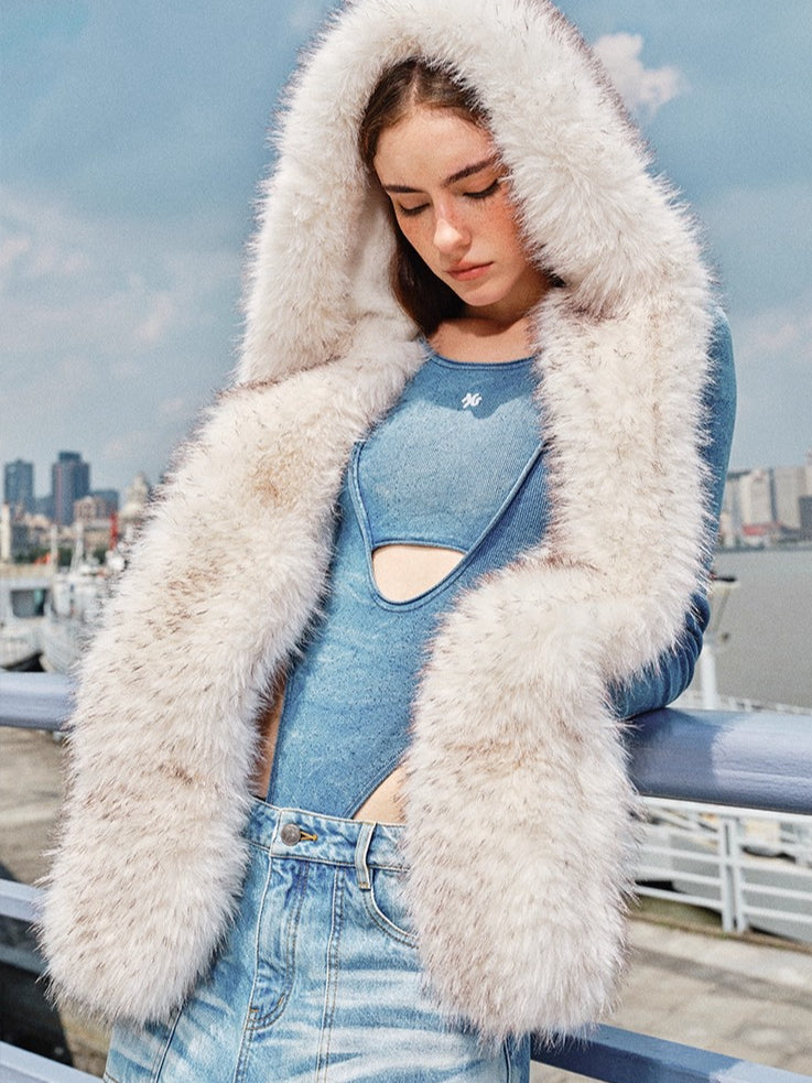 Polar Eco Fox Fur Hooded Scarf Hat
