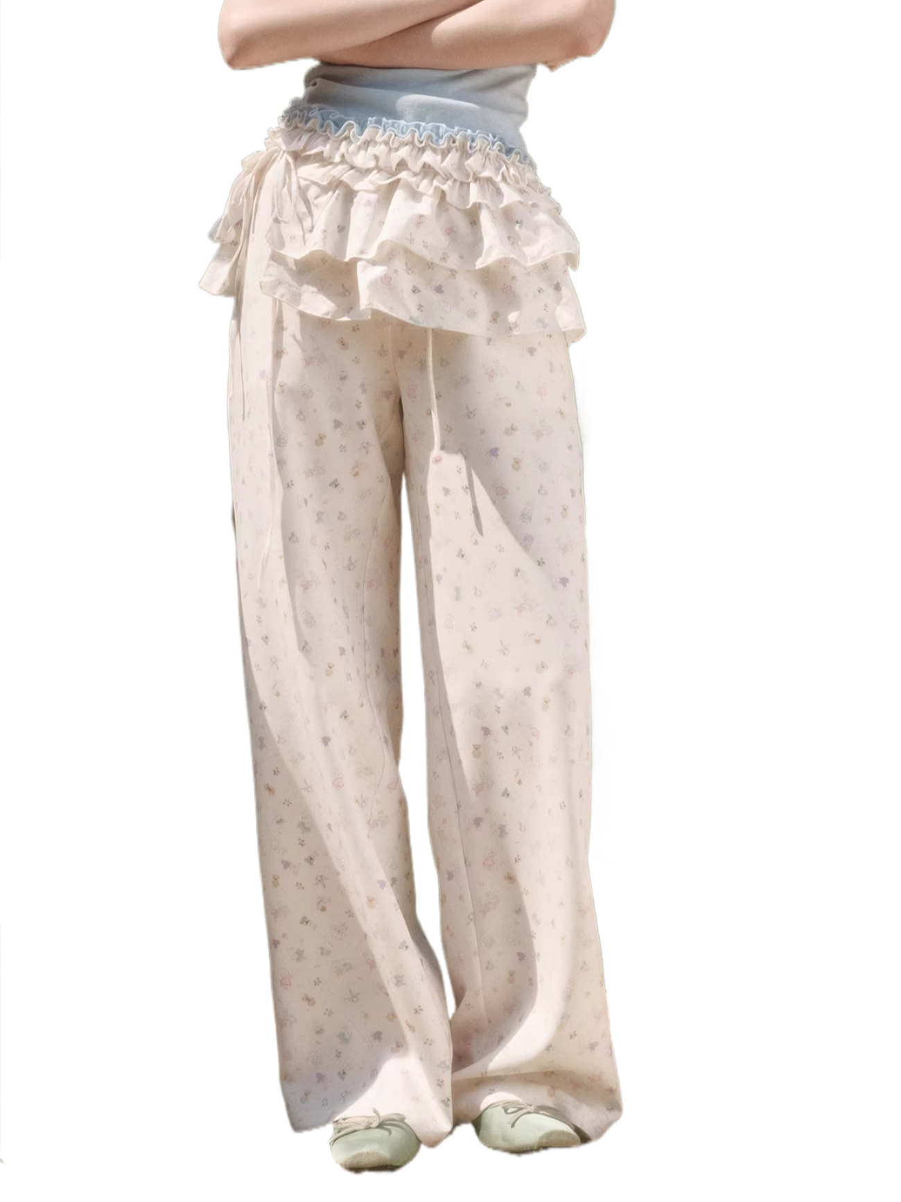 Little Bunny Printed Relaxed Wide-Leg Pants
