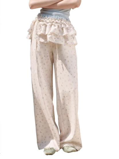 Little Bunny Printed Relaxed Wide-Leg Pants