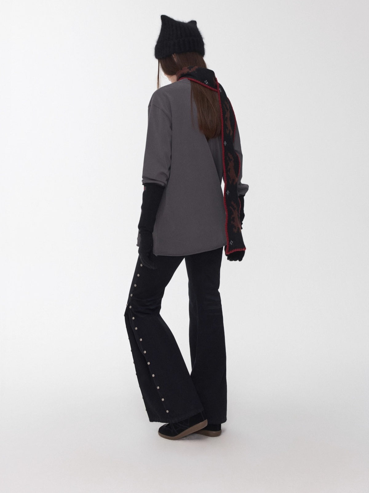 Studded Cat-Whisker Flared Denim Pants
