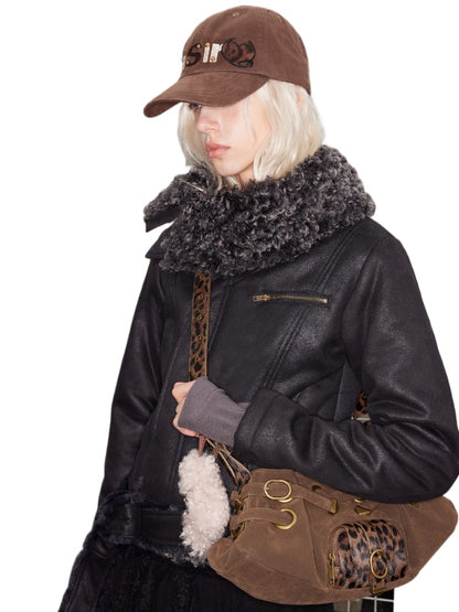 Faux Fur Collar Leather Jacket